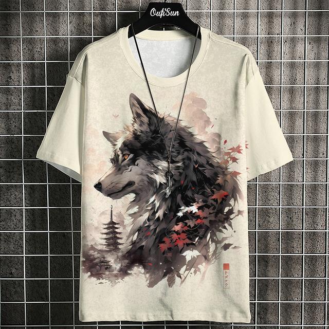 3D Ukiyo-E Animal Print Men's T-Shirt Summer Casual Oversized Short Sleeve T Shirt for Men Fashion Man Clothing Vintage Tee