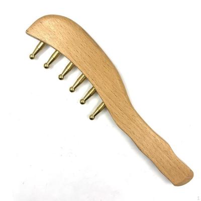 Wooden Massage Comb with Brass Pins Handheld for Travel