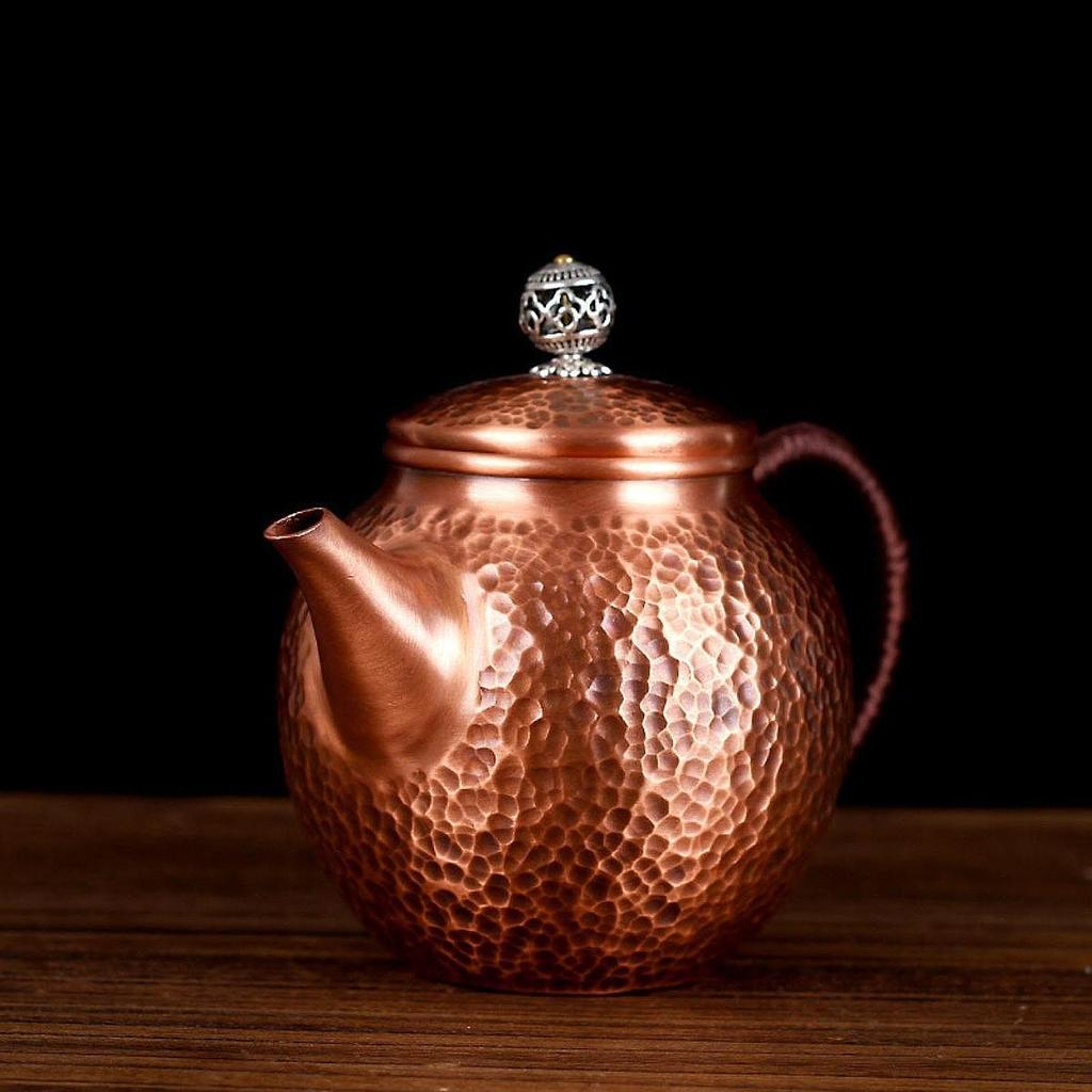 Copper Tea Pot Tea Lovers Gift Portable Easy To Clean with Handle Hammered Teapot Handcrafted for Tea House Household Kitchen