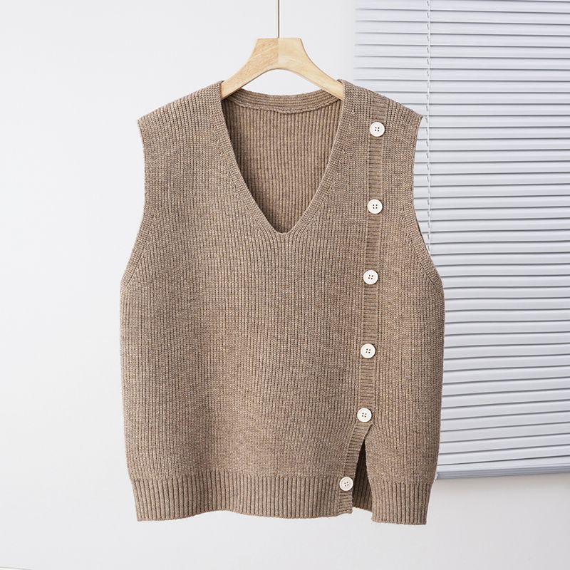 WTEMPO вязаный жилет для женщин на осень V-образный вырез свободный жилет на пуговицах стильный вязаный жилет однотонный one size хаки