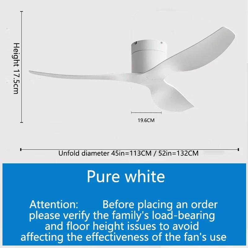 45/52" Nordic Ceiling Fan 35W DC Motor Low Noise Electric Fan 6 Wind Speeds Adjustable Home Restaurant Ceiling Fan