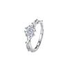 Sterling Adjustable Clover Ring Women With Cubic Zirconia Floral Design Lightweight Elegant Finger