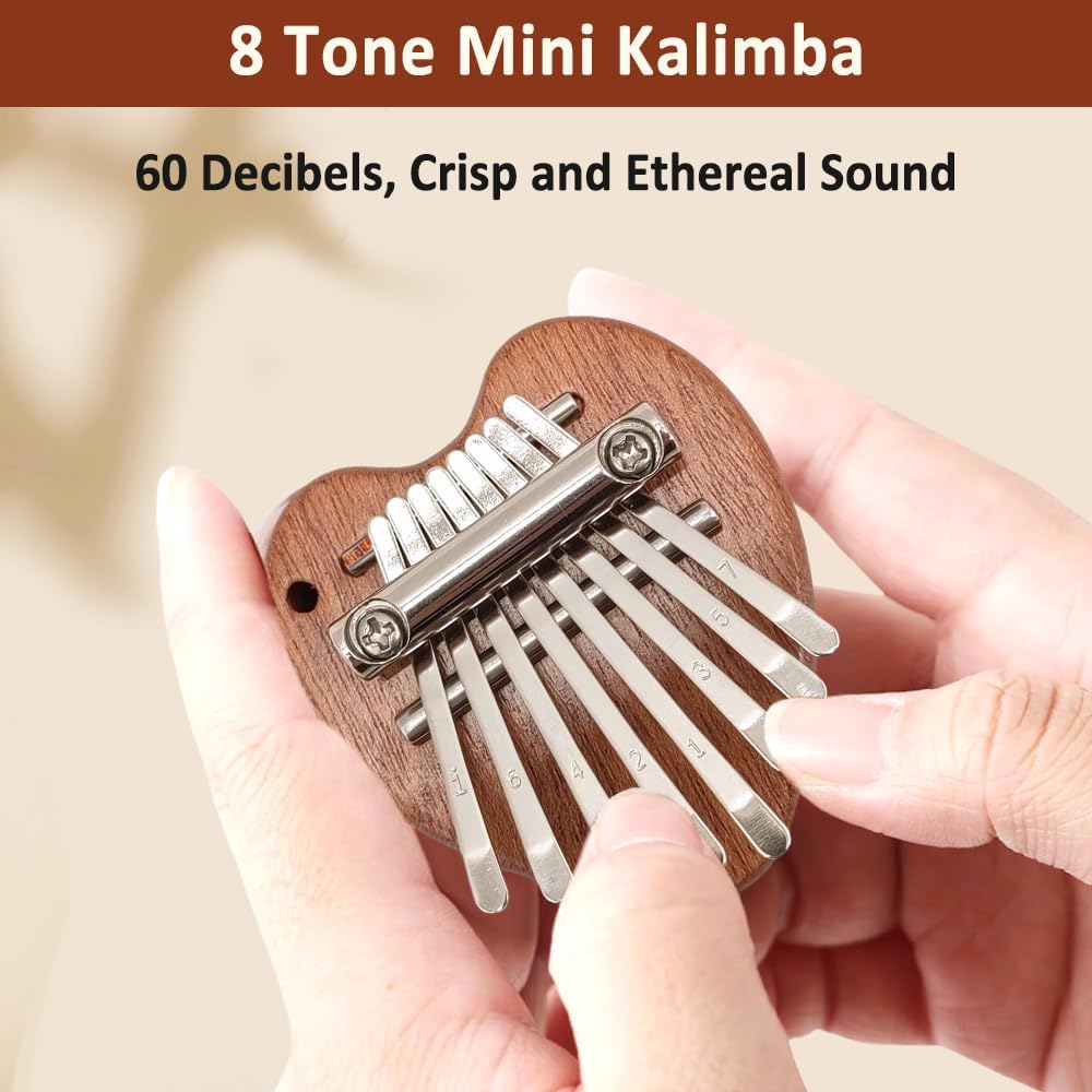8 Key Kalimba Thumb Piano - Mini Wooden Finger Piano for Adults & Beginners Small Musical Instrument with Tuning Hammer & Study Guide - Portable