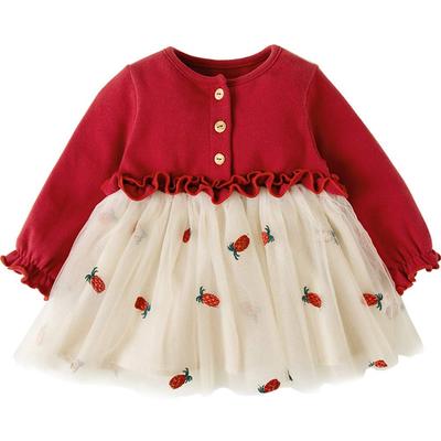 Baby Tutu Dress with Tulle Long Princess Style for Skirt, Sleeves, Girls, Spring/Autumn (Size 90, Red)
