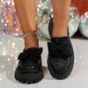 Fashion Women's Loafers Fashion Bowknot Platform Womens Shoes 2025 New Flower Embroidery Flats Woman Plus Size Thick Bottom Casual Shoes