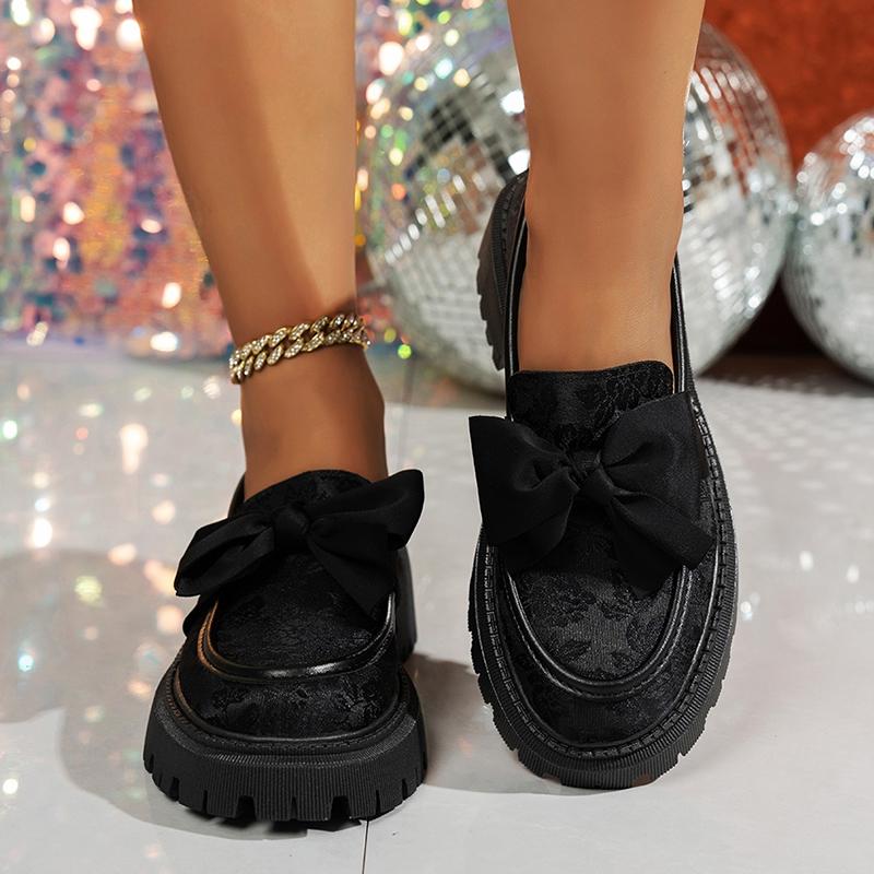 Fashion Women's Loafers Fashion Bowknot Platform Womens Shoes 2025 New Flower Embroidery Flats Woman Plus Size Thick Bottom Casual Shoes
