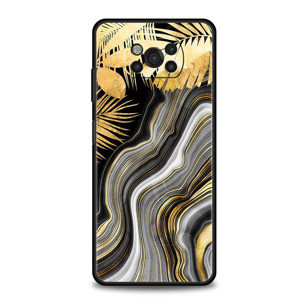 Black Gold marble tropic Phone Case For Xiaomi Poco X3 NFC M3 F3 F4 M4 X4 Mi Note 12T 12 Pro 10 11 Lite 10T 5G 11T 9T 11i Cover