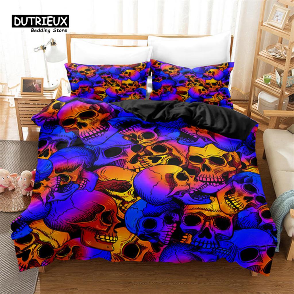 

Готический пододеяльник с черепом, комплект постельного белья «Сахарный череп», пододеяльник на тему ужасов, полный, полуторный, кинг-сайз, для мальчиков, подростков, взрослых, декор для спальни EU single(135x200cm)