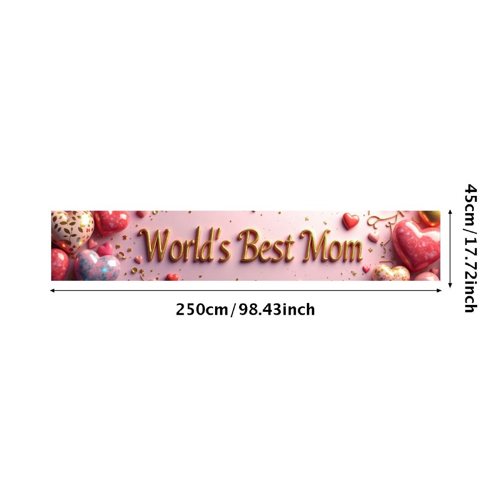 World's Best Mom Banner Heart Shaped Happy Mother's Day Party Decor Photography Background Props Family Gathering Event Backdrop