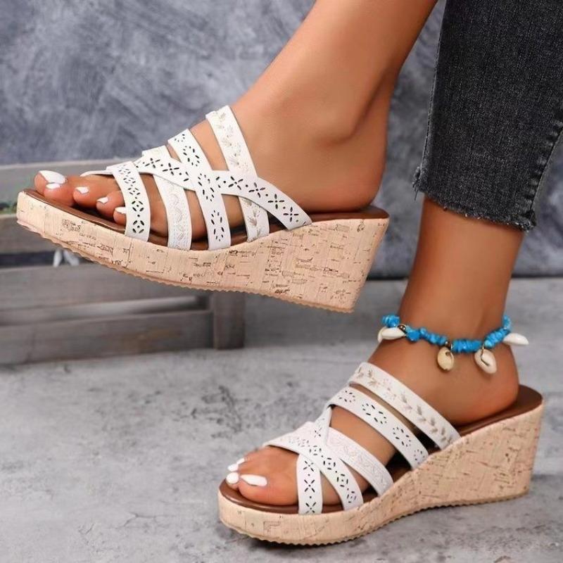 Summer new delivery beach slope heel foreign trade large size women's fish mouth cool slippers heightening waterproof table cross-border factory