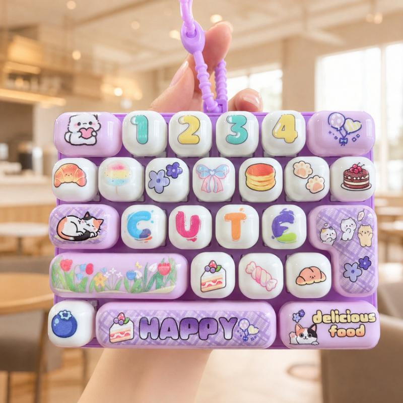 Candy Color Cartoon Keycap Keychain 26 Key Decompression Keyboard Fidget Keycap Clicker Toy Bag Pendant