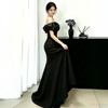 Black One-word Shoulder Waist Fish Tail Evening Dress Skirt Light Luxury Niche Host Temperament Art Test Performance Dress