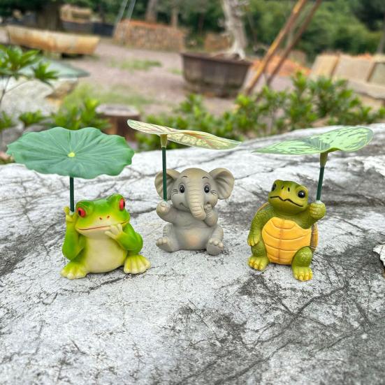 Zahradní ozdoba Kreslený slon Želva Žába Design Vodotěsná pryskyřice Zvířecí socha Zahrada Patio Balkon Dekor