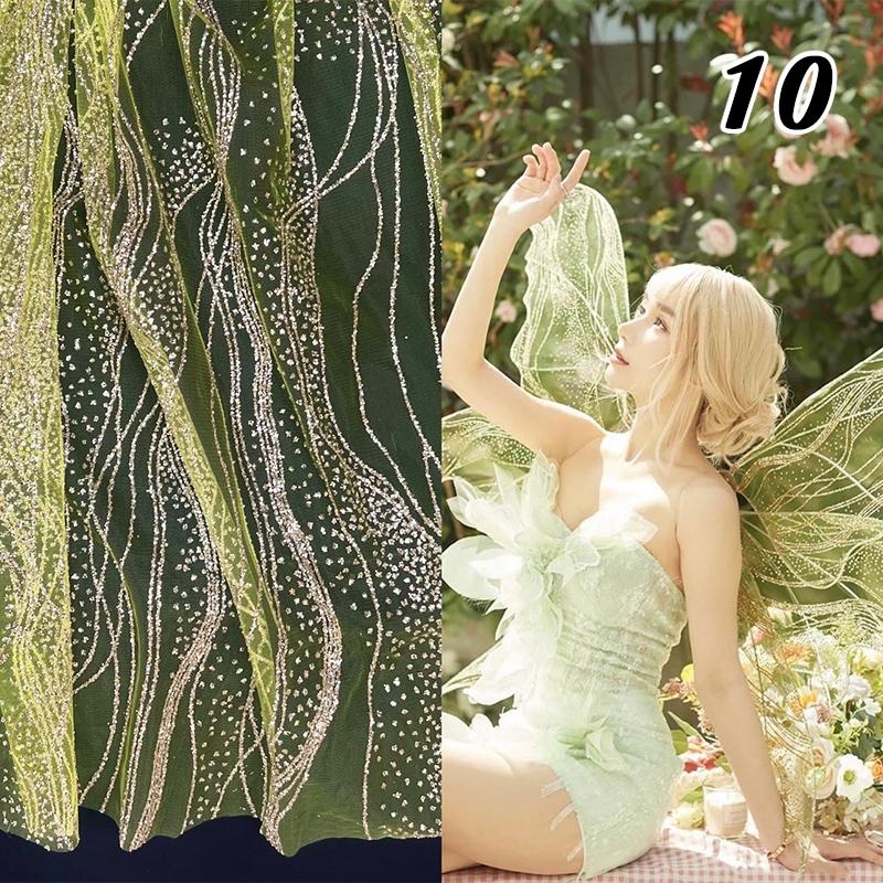 Glitter Sequin Lace Fabric Iron Bronzing Wave Pattern Polyester Material Bridal Wedding Party Evening Dress Fabric DIY Textile
