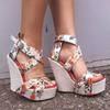 Eilyken Sandalias de plataforma de cuña a la moda de verano para mujer, zapatos con hebilla y correa de seda estampada, sandalias informales sexis para fiesta femenina, zapatos