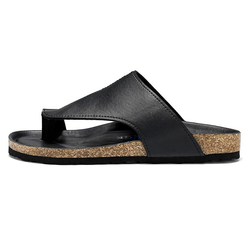 

High Quality men s casual cork sole sandals with fashionable leather upper and flip-flops that are anti-slip comfortable durable 46 чорний