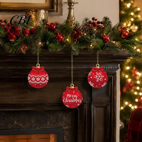 Christmas Tree Decorations Set Red White Balls, Wooden Ball Shape Hanging Ornaments, Snowflake Reindeer Ornaments Santa Designs, Festive Winter