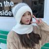 Women Korean Style Scarf Student Hat Integrated Earmuffs Cap Sleeve Plush Winter