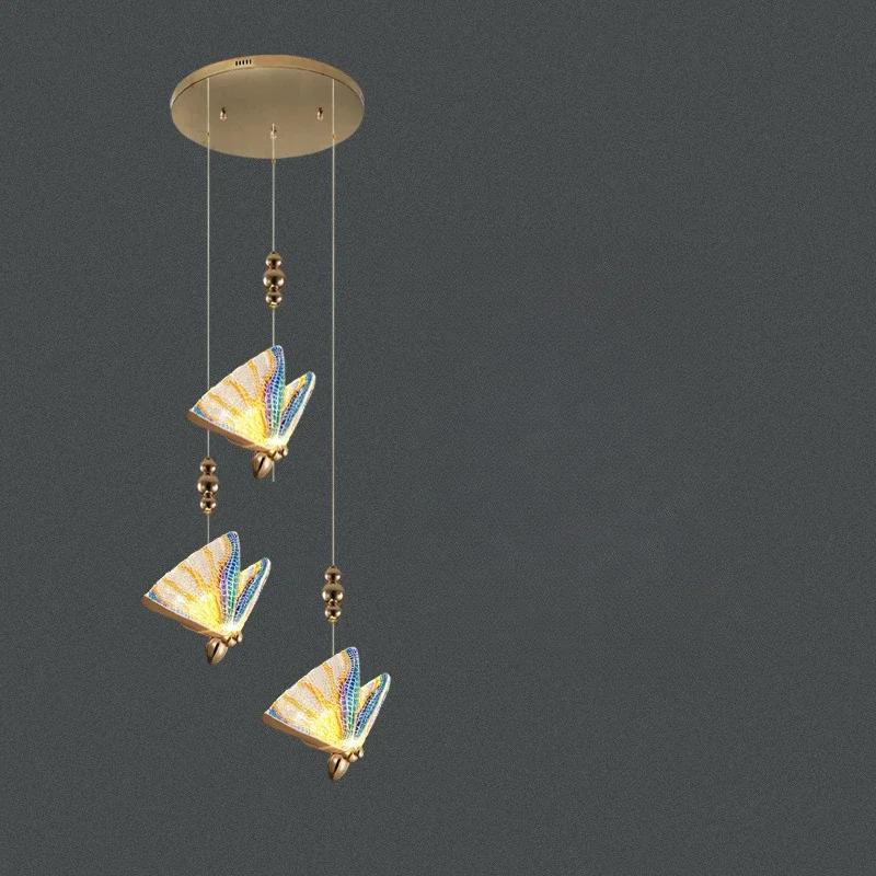 Nordic Duplex Luxury Living Room Background Wall Creative Decoration Rotating Staircase Butterfly Attic Hollow Chandelier
