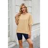 Damen-T-Shirts - Damen Einfarbig Gerippt Rundhals Ellbogenlange Locker geschnittenes T-Shirt Sweatshirt Frühling Sommer Lässiges Oberteil für Europa Amerika