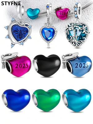 Copper Plated Original Charms Blue Valentine'S Day Love Beads Fit Bracelet Women'S Jewelry Gift