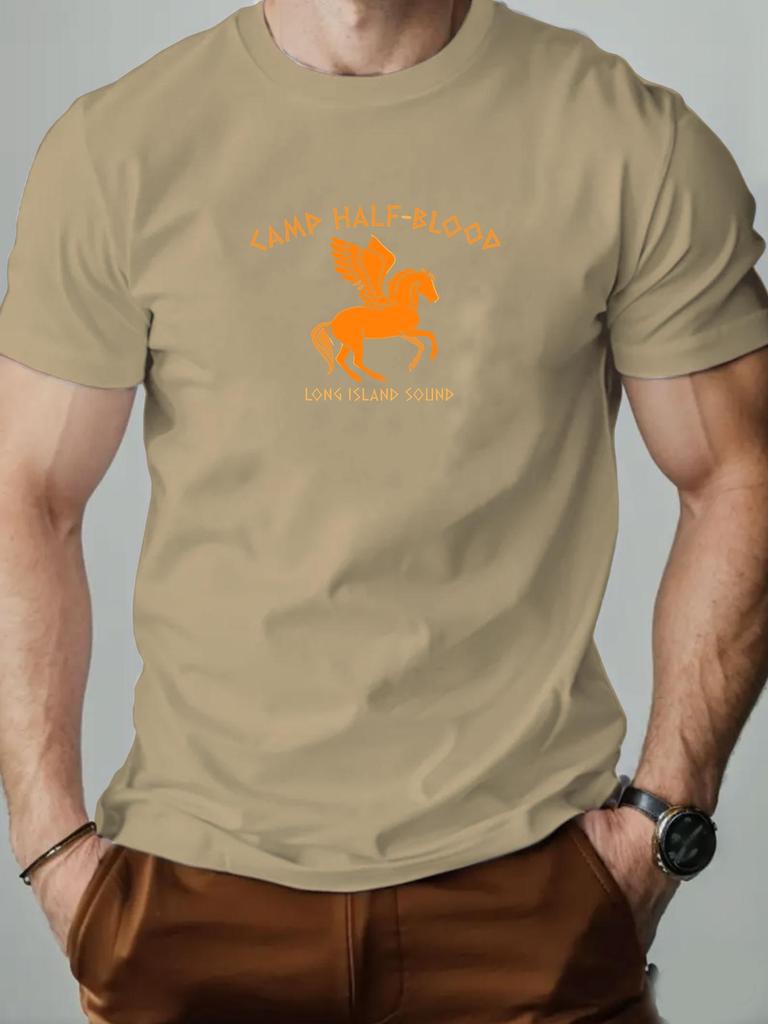 2025 New Hot Sale Mens Summer Short Sleeve TShirt with Camp HalfBlood Pegasus Print Retro Streetwear Soft Breathable Cotton