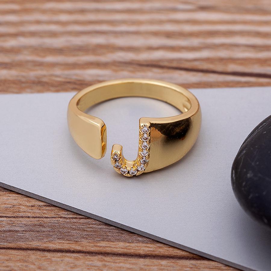 AIBEF New  A-Z Letter Gold Color Metal Adjustable Opening Ring Initials Name For Women Finger Rings Party Crystal Jewelry