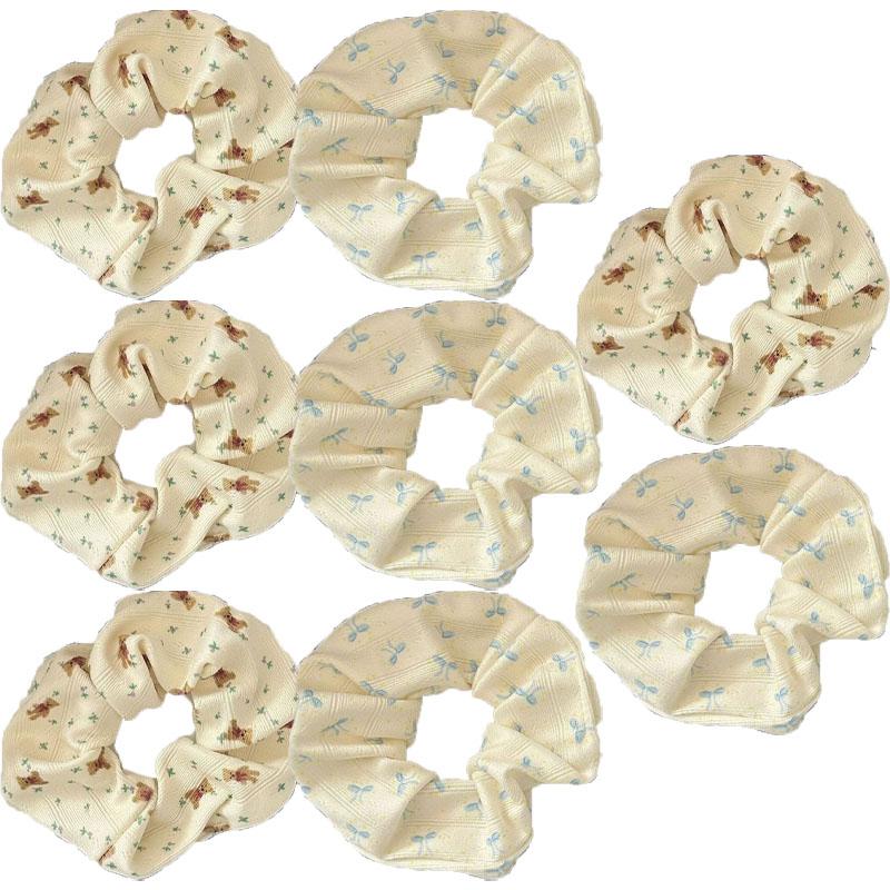 Retro American Bear Hair Ring Women Floral Bow High Elastic Scrunchie Simple Hair Accessories