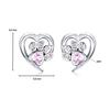 Silver heart earrings with pink paws, 925 silver studs
