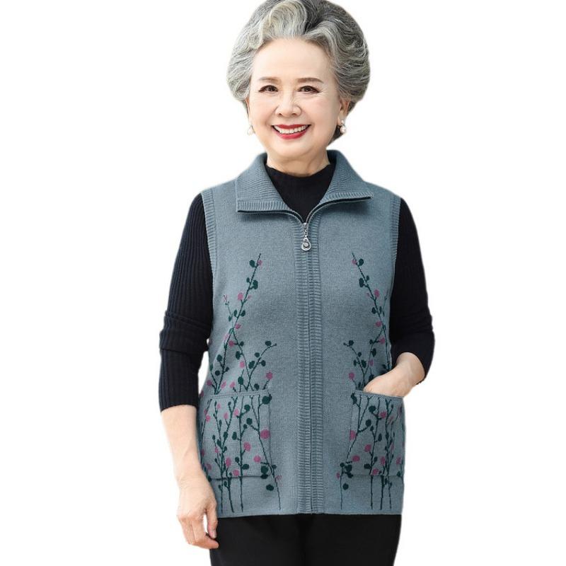 Middle-aged and Old Women's New Vest Jacket Zipper Cardigan Vest Mother Autumn and Winter Casual Vest Grandma Vest