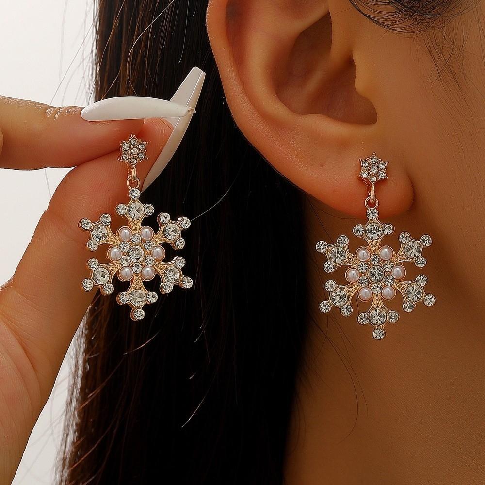 Crystal Zircon Earrings Sparking Pearl Studs New Year Party Christmas Earrings Jewelry Accessories
