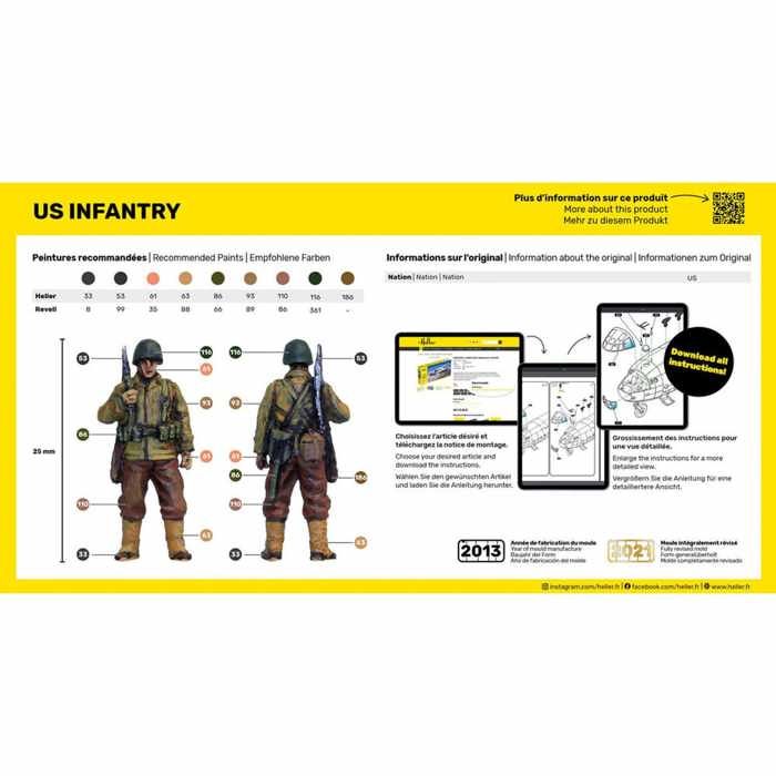 Set of 50 US INFANTRY Figures HELLER 49601 In 1/72nd Scale
