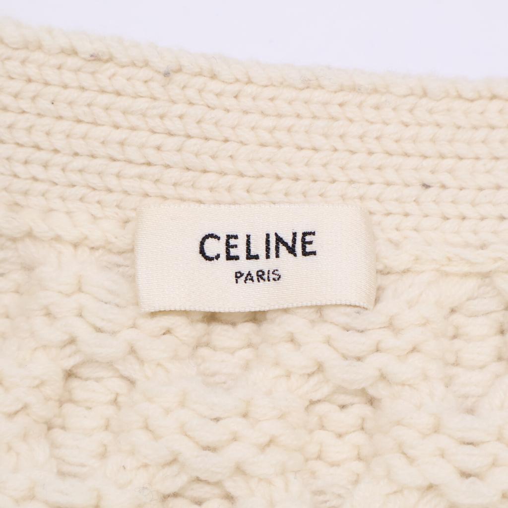 Celine [Excellent Condition/Domestic Authentic] 2A551374D Walnut Button Wool X Cashmere Cable Knit Cardigan/ Tops S whiteUsed