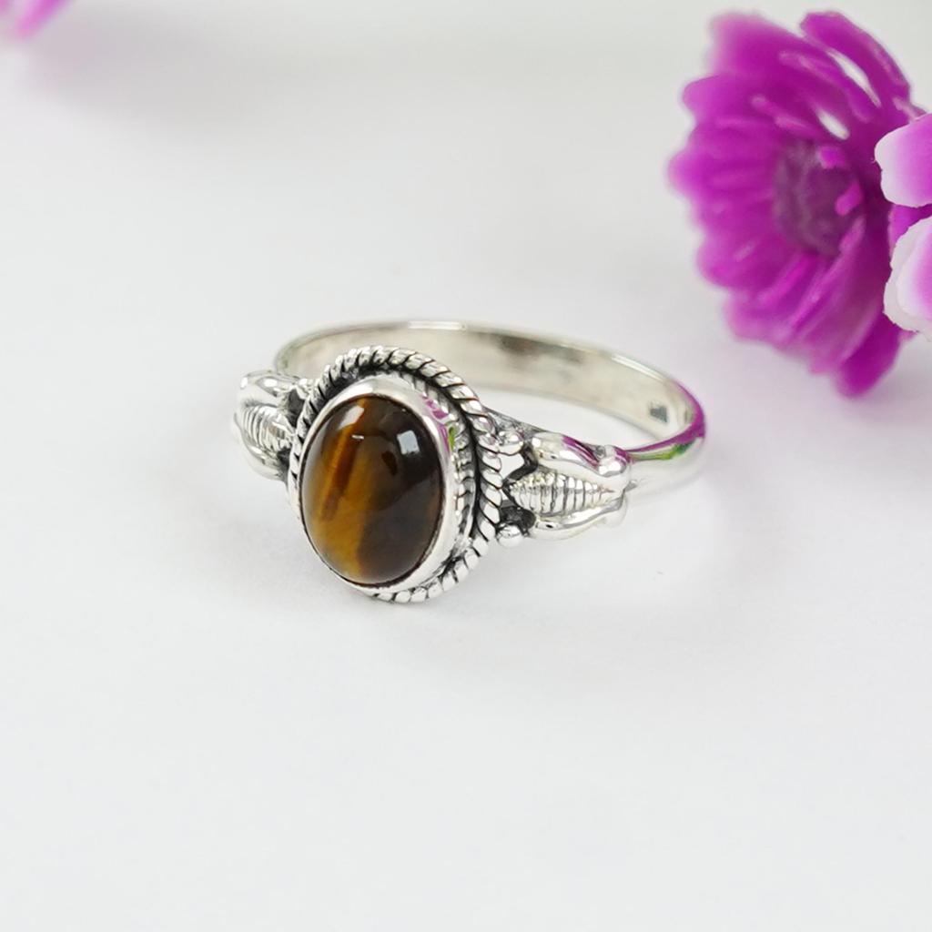 Oval Tiger Eye Ring, 925 Sterling Silver Anniversary Ring, Honey Bee Ring, Brown Gemstone Ring