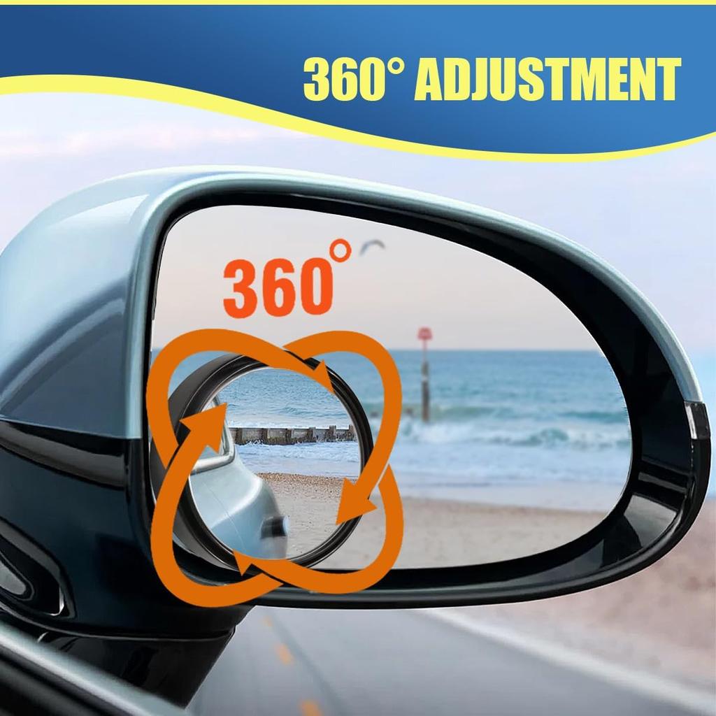Craedli 2PCS 2" Round Blind Spot Car Mirrors, HD Glass Convex Mirror with Frame, 360° Adjustable Automotive Rearview Mirror, Self-Adhesive Wide