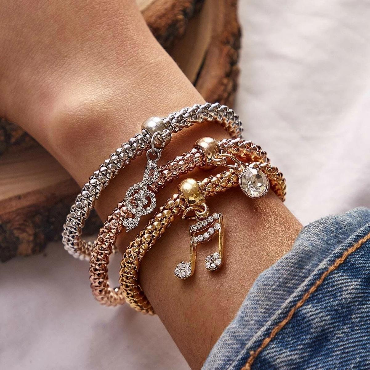 Музыкальный Персонаж Стразы Кукурузная Цепочка Браслет из 3 Частей Женский Модный Браслет