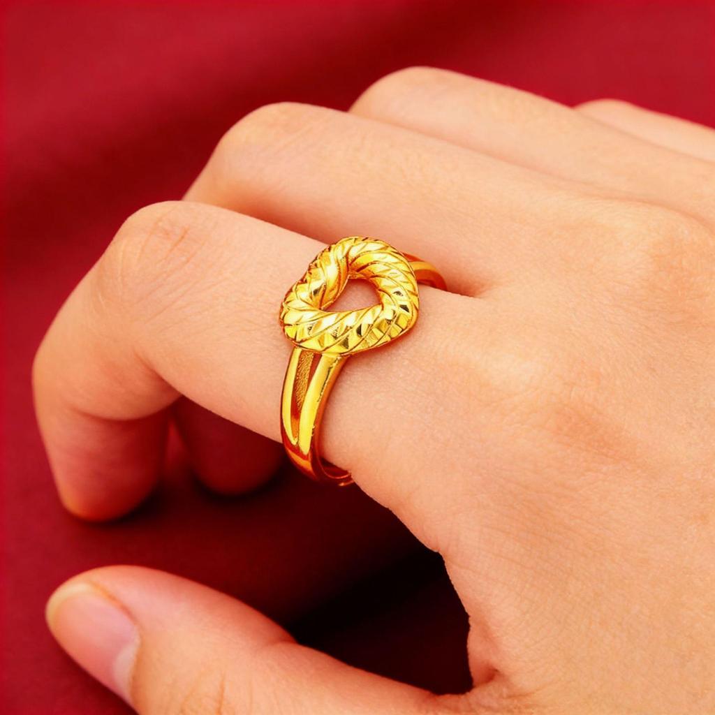 Vietnamesischer Rosegold-Damen-Kabelring mit 24K vergoldetem Herz-Hohl-Design Schmuck