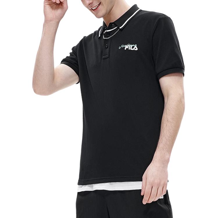 FILA FUSION Polo Shirts Men's Pitch Black Polo Collar Moderate Straight Fit T11M223101FBK