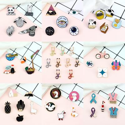 4-9pcs Classic Medical Stethoscope Brooch Cartoon Cute Animal Cats Goose Enamel Pins Punk Eyes Bag Lapel Badge Jewelry