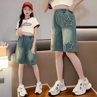 Flickor Jeansshorts Sommar Casual Löst Jeans Korta Byxor Barn Vida Ben Byxor Tonåring Hög Midja Raka Byxor