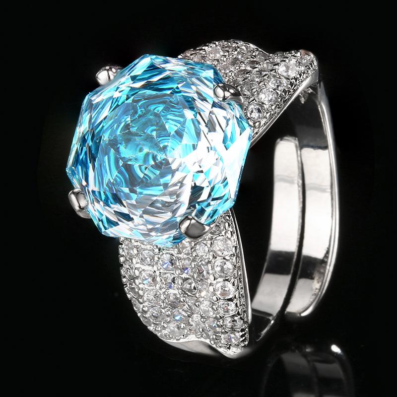 Jewelry Copper Bottom Gold-Plated Rose Cut Gradual Change Color Temperament Ring Heroine Stone 12Mm