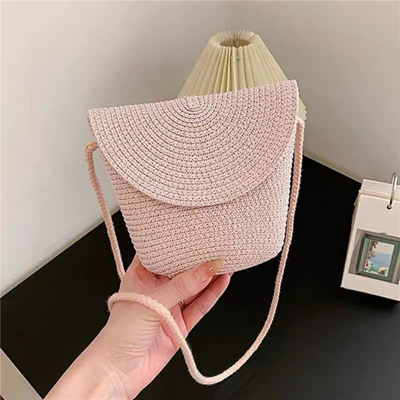 Flip Children's Bag Cute Grass Woven Handbag Little Girl Crossbody Fashion Cute Zero Wallet Summer Beach Shoulder Bags