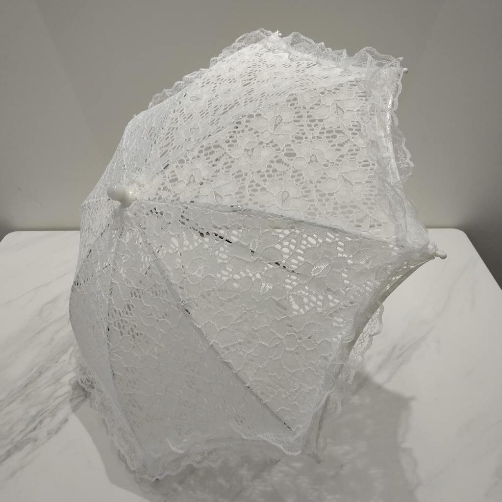 Mini White Lace Umbrella, 16.5x18 Inch Vintage Bridal Lace Decorative Umbrella for Tea Party, Small Photography Prop, Craft Umbrella for Kids,