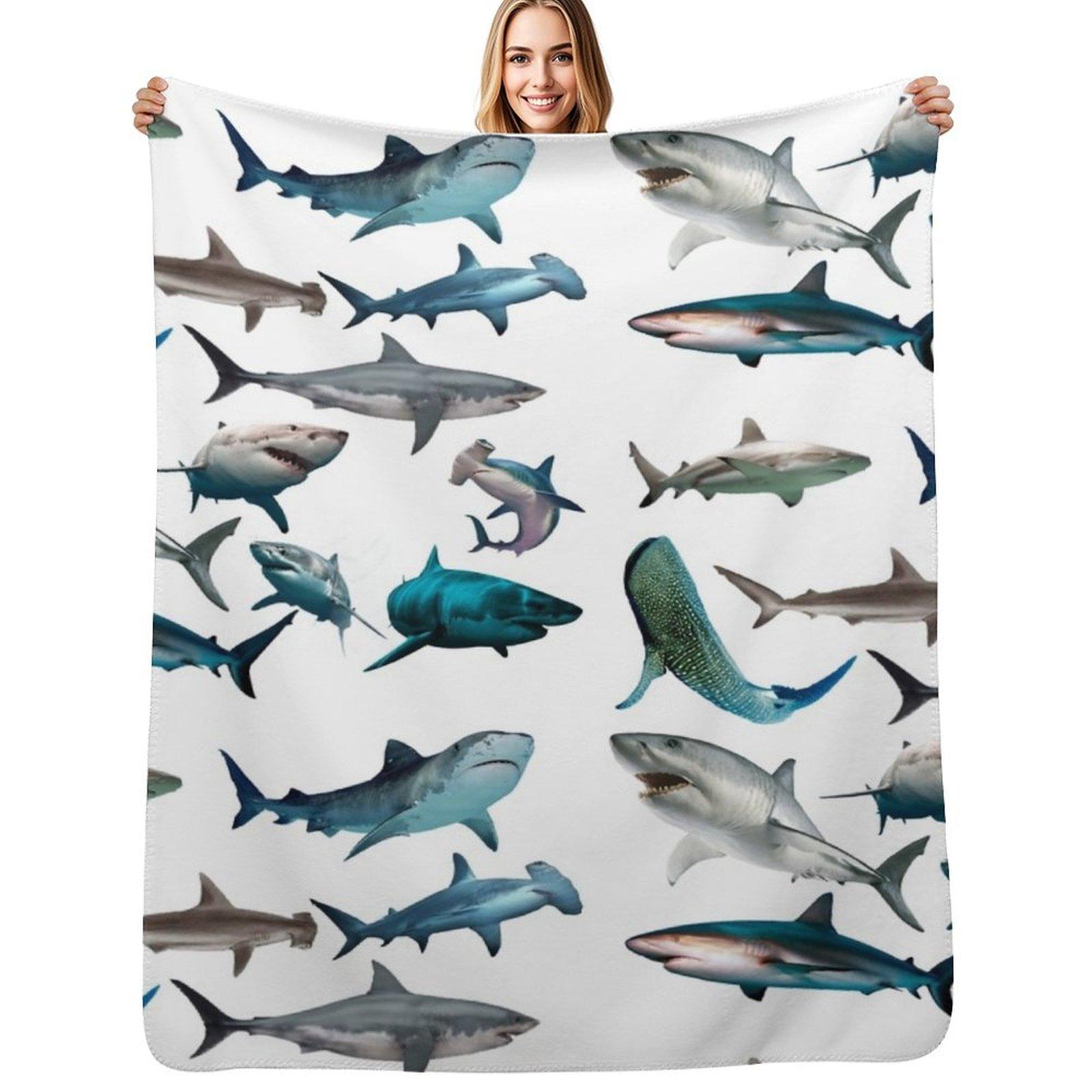 Creative Homewares Unisex White Sharks Throw Blanket Fuzzy Plush Throw Blanket For Sofa Chair