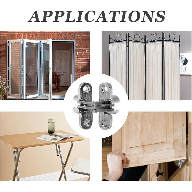 1-3/4" Hidden Hinge Stainless Steel 180 Degree Invisible Cross Hinges for Kitchen Cabinet Door Frameless Concealed Hinge with Screws, 4pcs