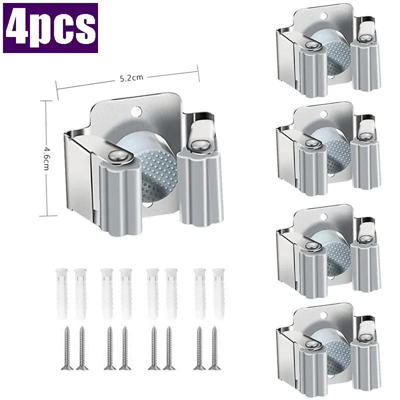 Hook Accessories Stainless Steel Mop Brush Broom Hanger Fixed Rack Mop Clip Holder Wall Mounted Kitchen Bathroom Organizer Shelf