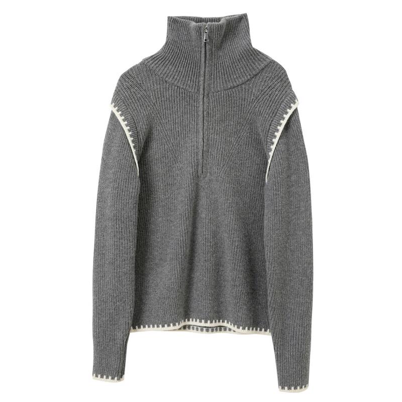Sancai Winter Zipper Lapel Loose Knit Pullover