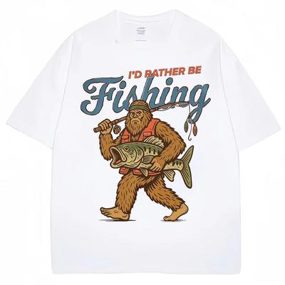 Funny Bigfoot Fishing Meme T Shirts Id Rather Be Fishing Graphic Humor Tshirts Unisex Women Vintage Oversized 100 Cotton T Shirt