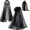 Châle de Mariée Noir Cape Cosplay Sorcière Vampire Cape Double Halloween Accessoires de Costume Fête de Jeu Déguisement de Fête