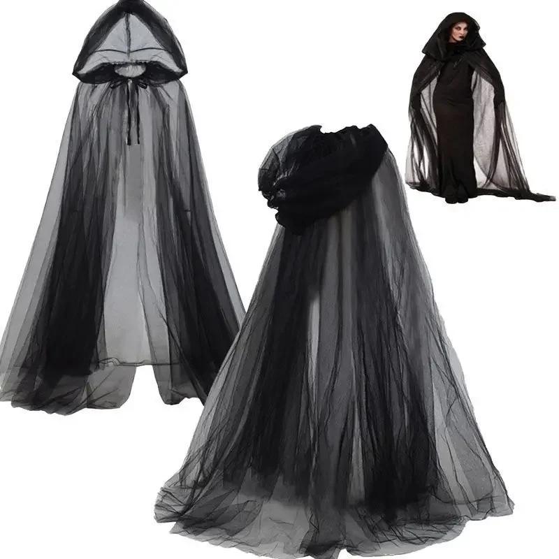 Châle de Mariée Noir Cape Cosplay Sorcière Vampire Cape Double Halloween Accessoires de Costume Fête de Jeu Déguisement de Fête